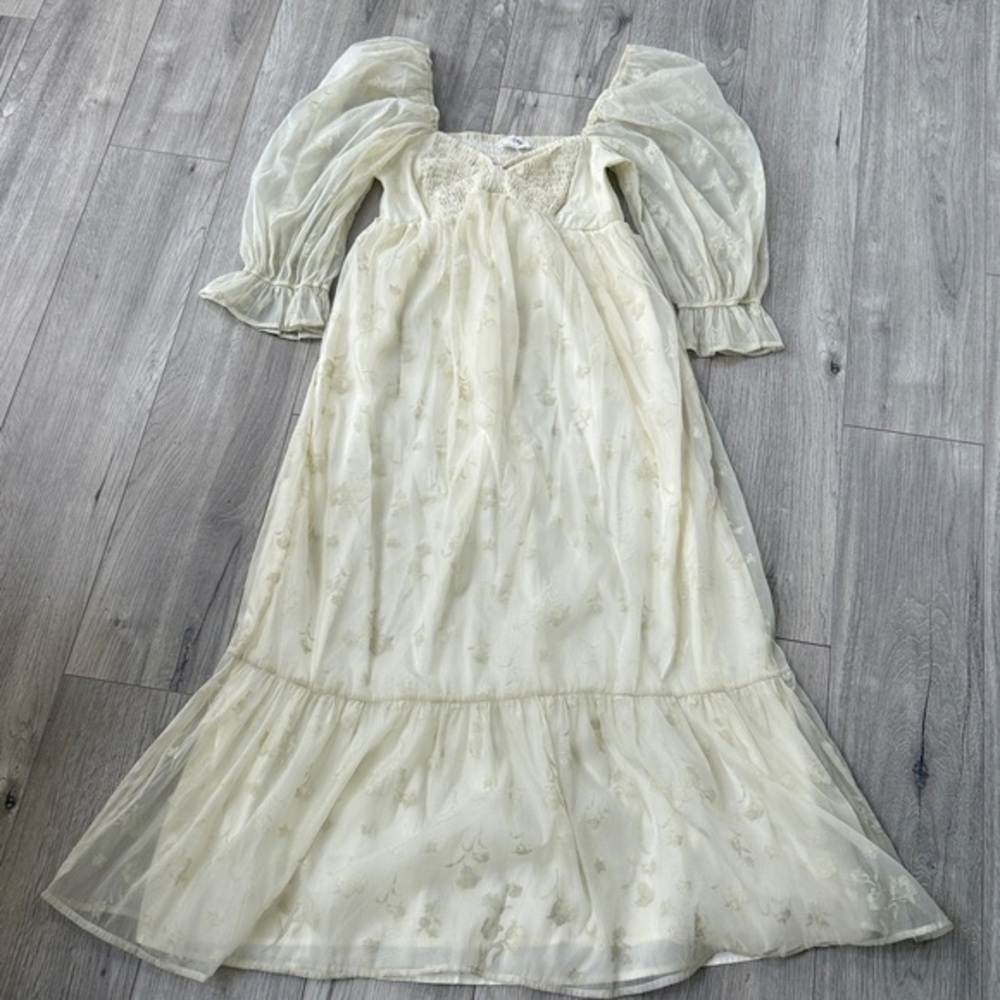 Anthropology Storia Babydoll Soft Yellow Floral Dress